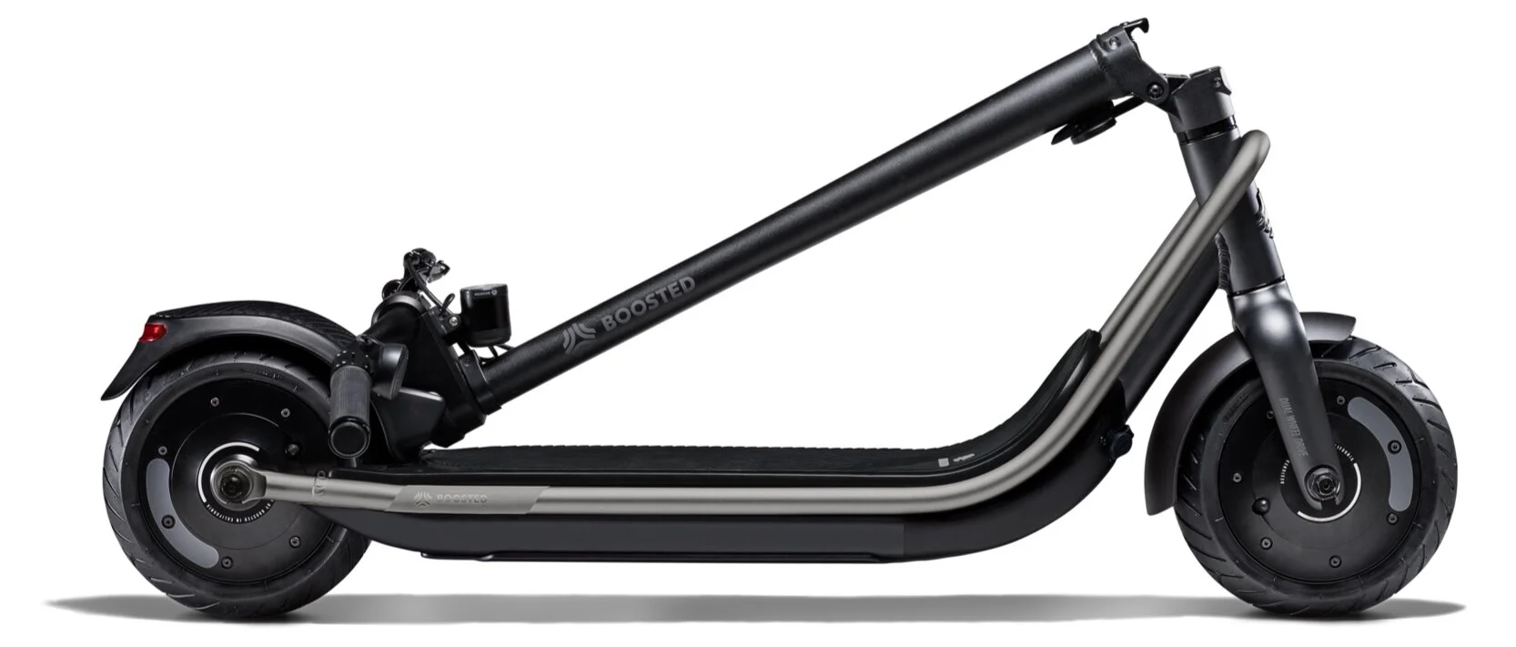 Folded Boosted Rev electric scooter in side profile