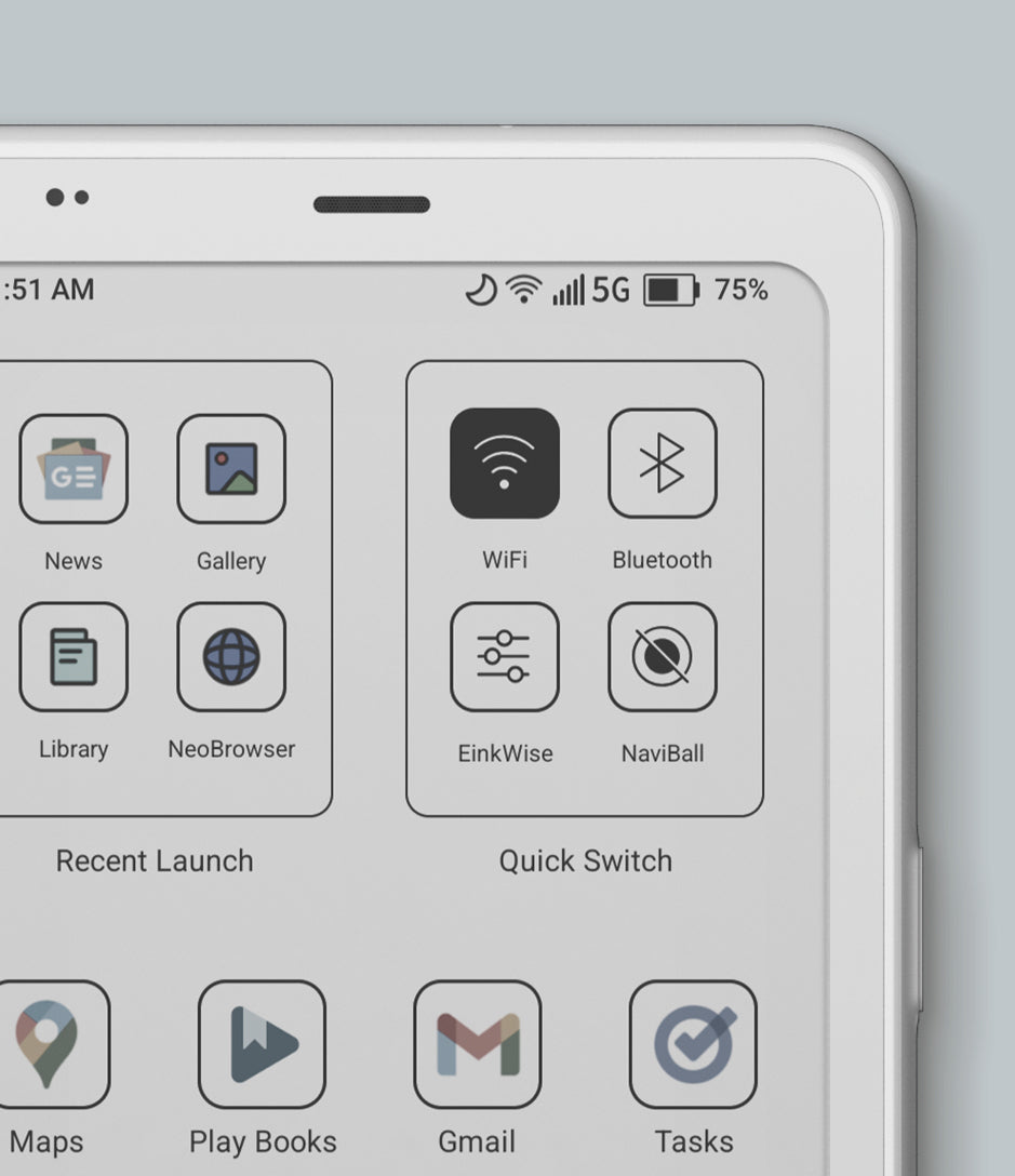 Close view of the BOOX Palma 2 Pro color E Ink home screen and quick controls