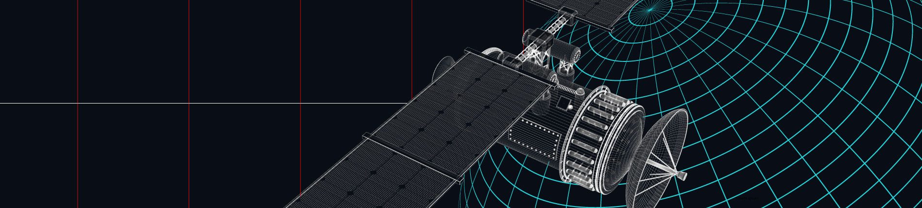 Booz Allen illustration of a spacecraft against a turquoise orbital grid
