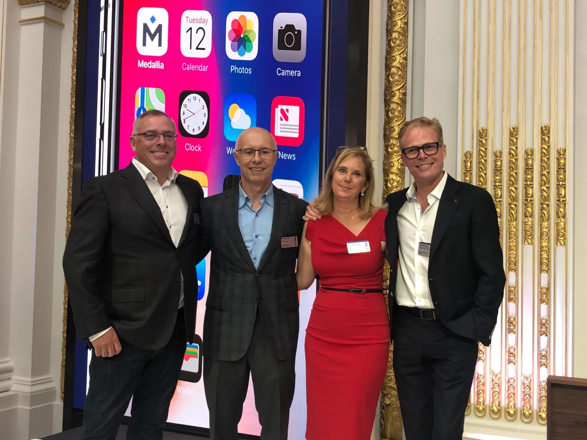 Leslie Stretch, Doug Leone, Amy Pressman and Borge Hald standing together; Hald is at right
