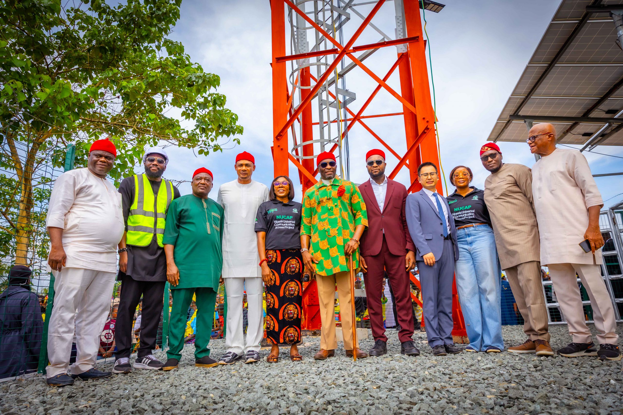 Tijani and other participants gathered beneath a telecommunications tower at the NUCAP launch in Bende, Abia State.
