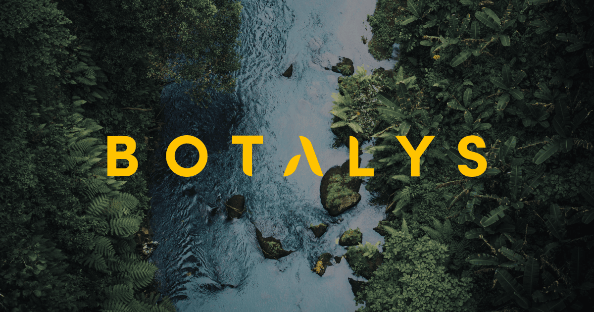 BOTALYS brand wordmark over a wild forest and river landscape