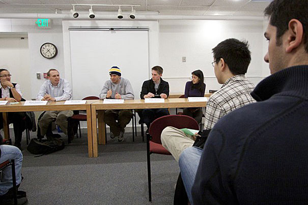Brad Diephuis with fellow Harvard engineering alumni at a campus career event in 2011