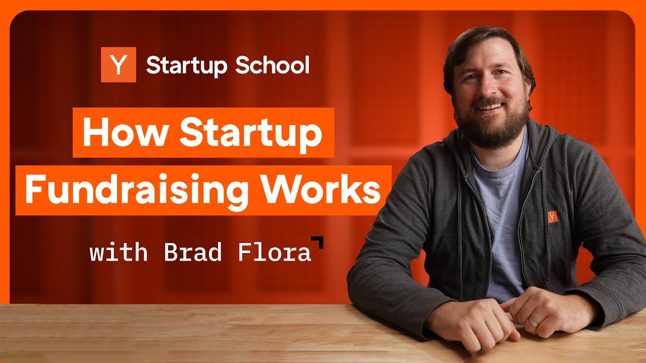 Brad Flora seated at a table in Y Combinator's Startup School fundraising video title image