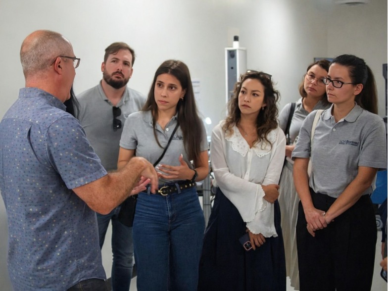 A group gathered for a discussion at Brain Corp