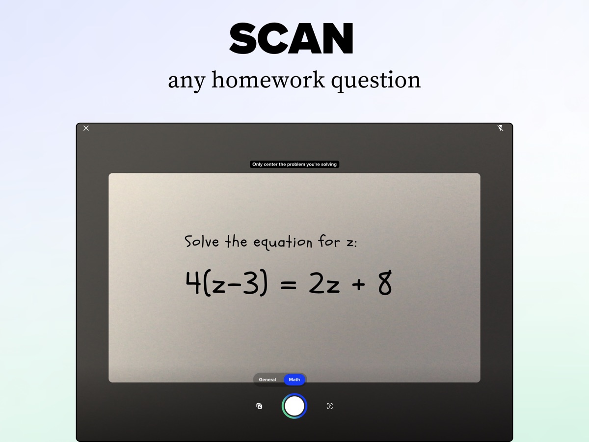Official Brainly iPad product image showing a camera scanning a handwritten algebra equation