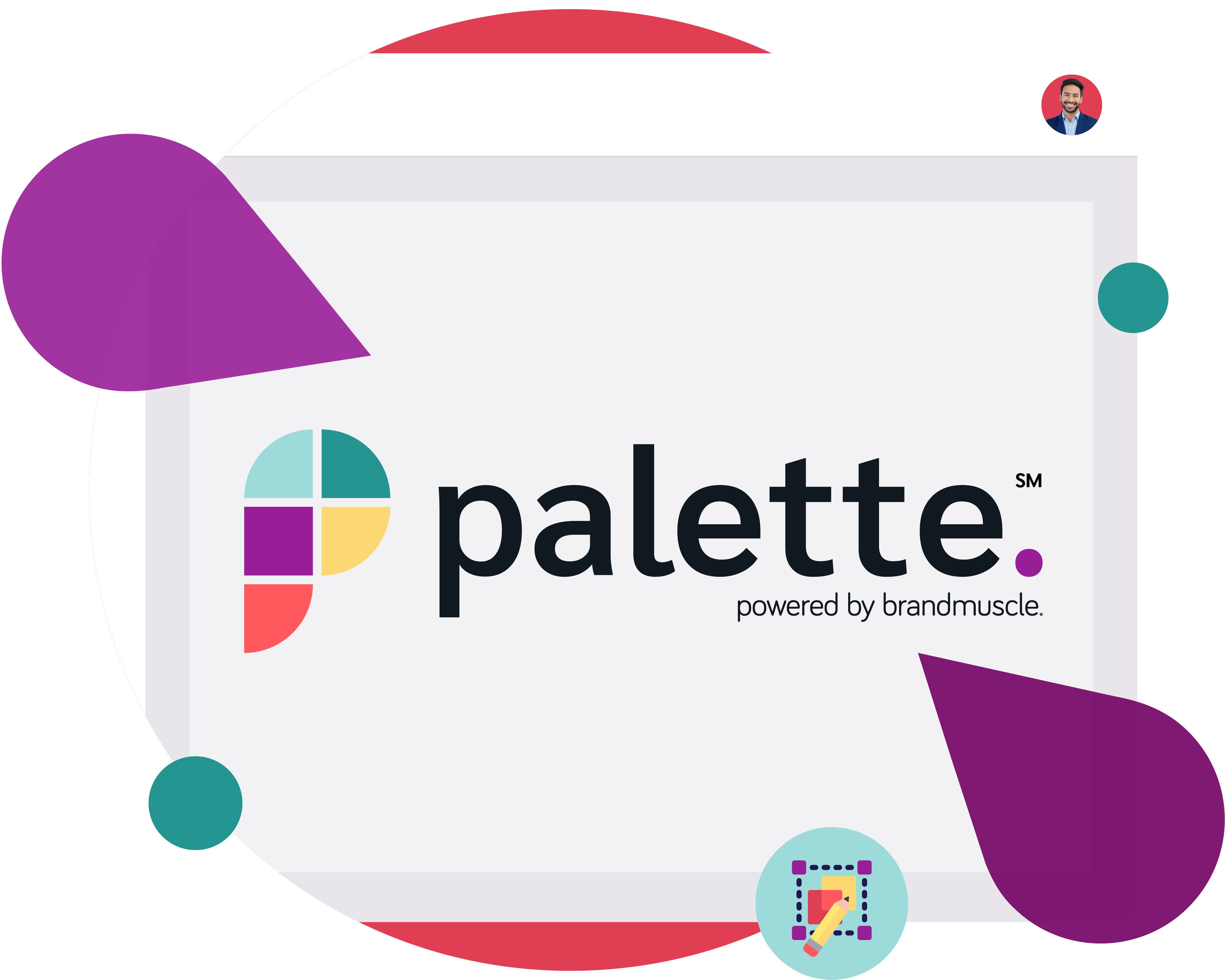 BrandMuscle’s official Palette product illustration, with colorful geometric design elements.