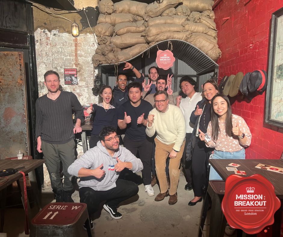Brandon Henning with the Labstep team after an escape-room outing in London