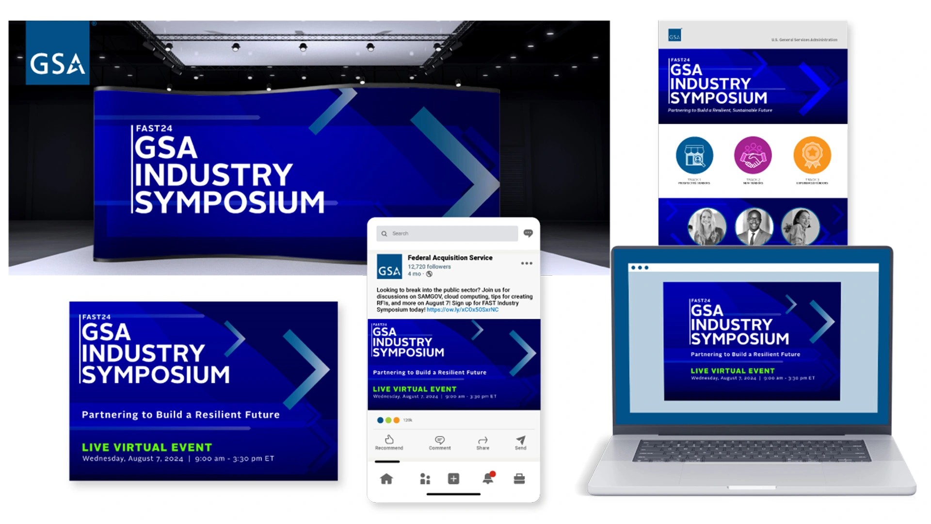 Colorful visual materials created for the GSA FAST24 Industry Symposium