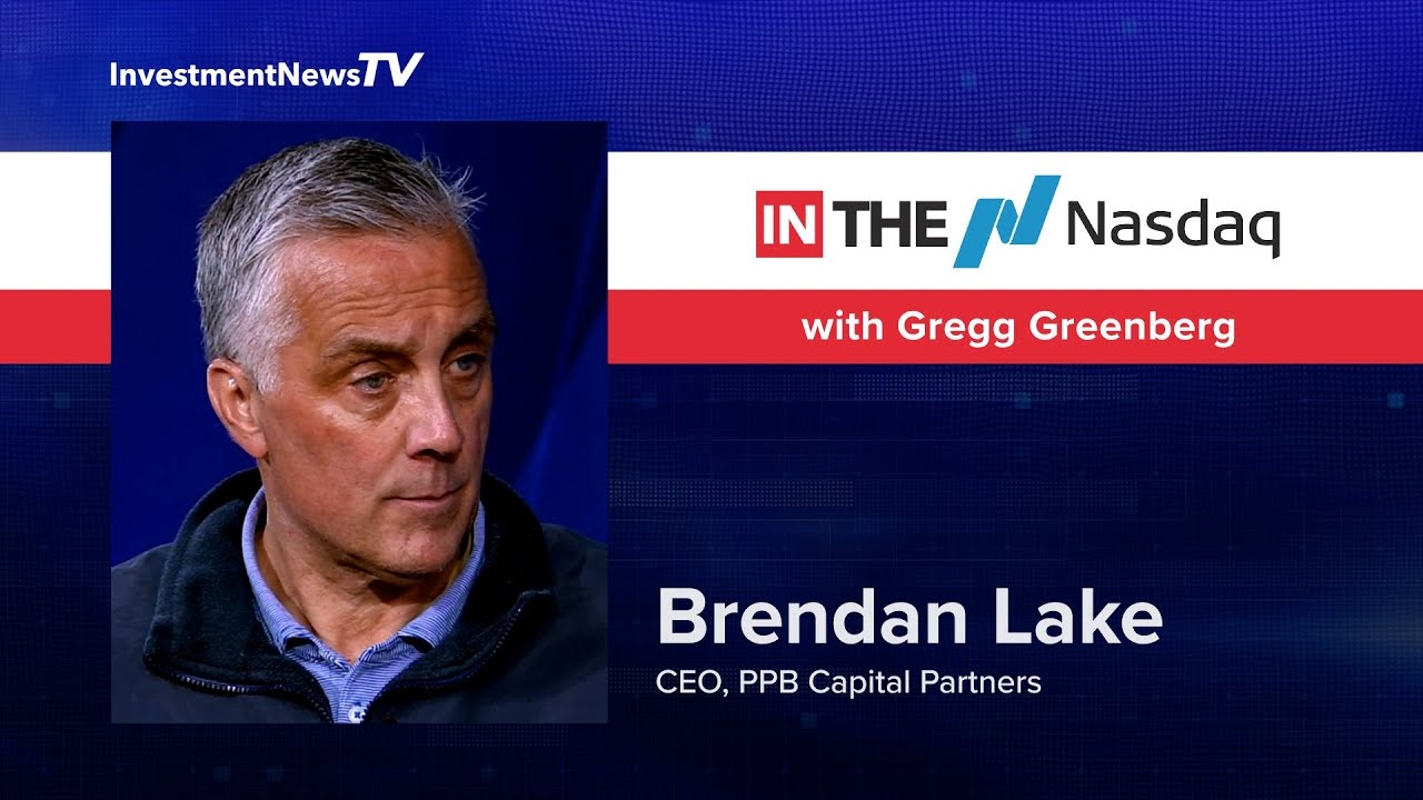 InvestmentNews interview title image showing Brendan Lake beside the In the Nasdaq program title