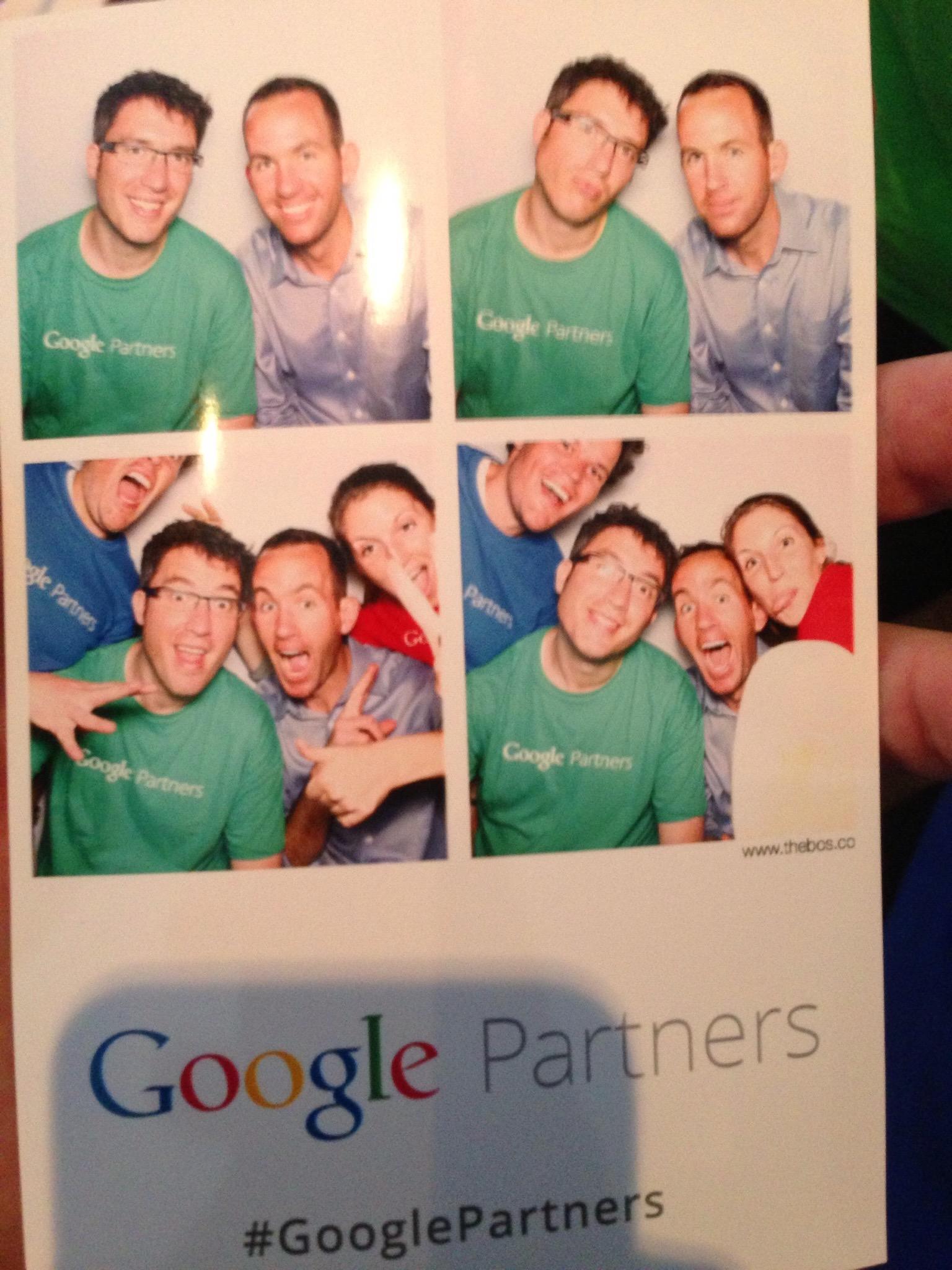 A four-frame Google Partners photo strip showing Brett Willms and colleagues smiling and making faces