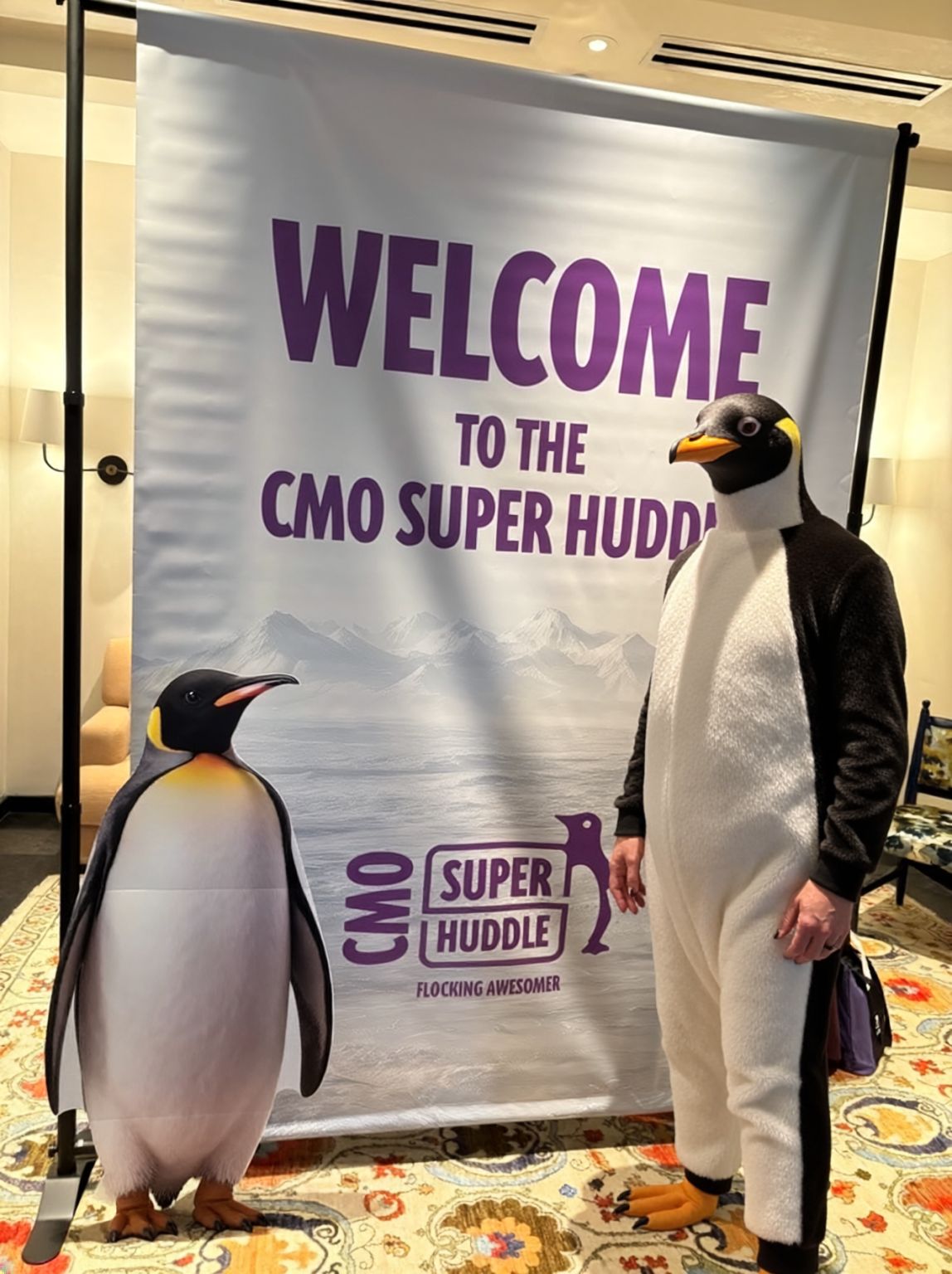 Brian Cody in a penguin costume at the 2025 CMO Super Huddle in Palo Alto