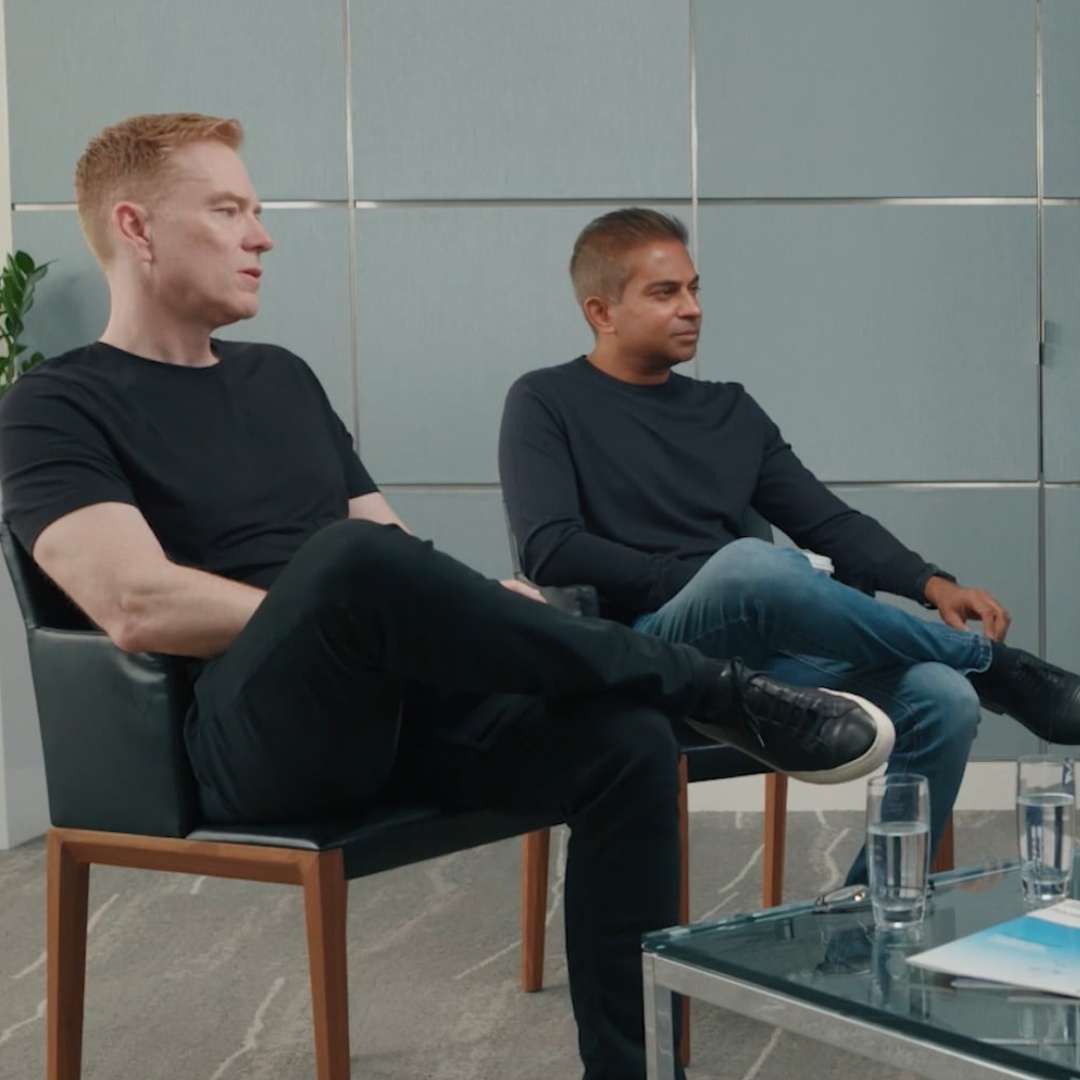 Brian Ruder, left, and Dipan Patel seated during an Alt Goes Mainstream podcast conversation