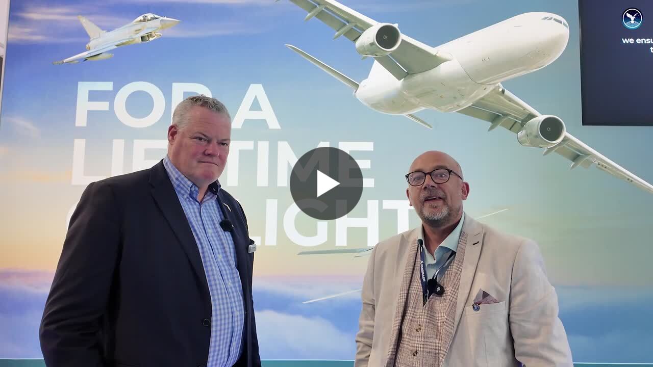 Brian Sartain speaking with an interviewer at the 2026 Farnborough International Airshow
