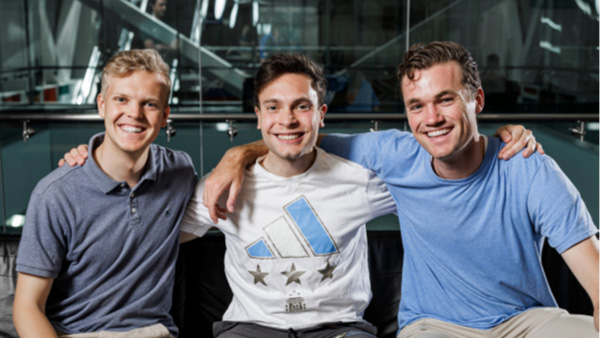 Brice Douglas, Santiago Gomez-Paz and Daniel Jones together in BYU's Tanner Building