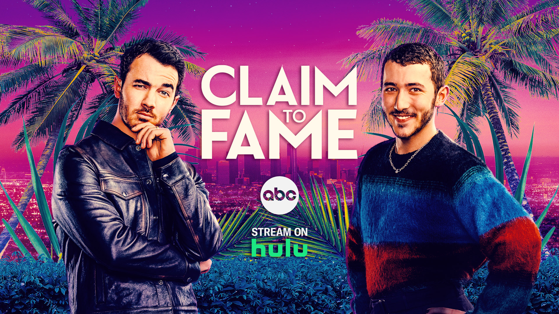 Bright tropical key art for ABC's Claim to Fame, part of Brigade's portfolio