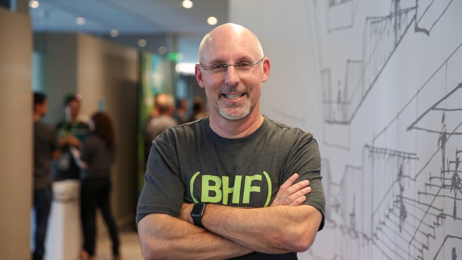 Eric Steigerwalt wearing a BHF shirt at Brighthouse Financial’s headquarters in 2017