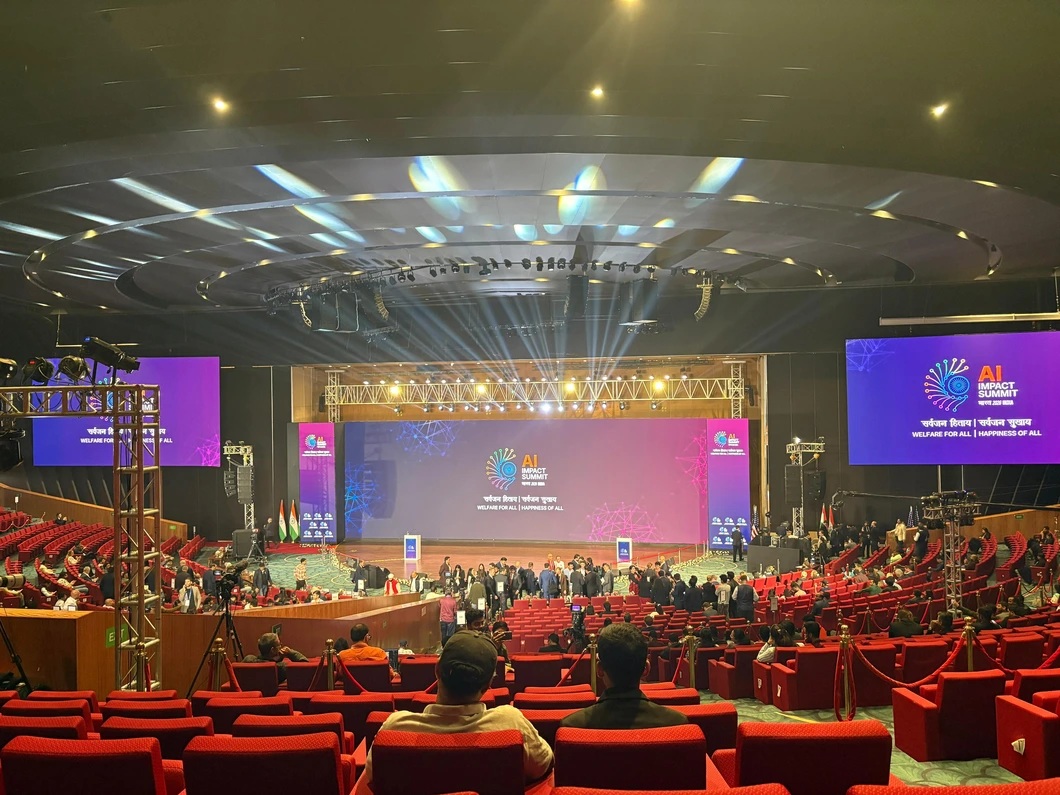 Stage and auditorium at India AI Impact Summit, photographed for BRIL’s event gallery