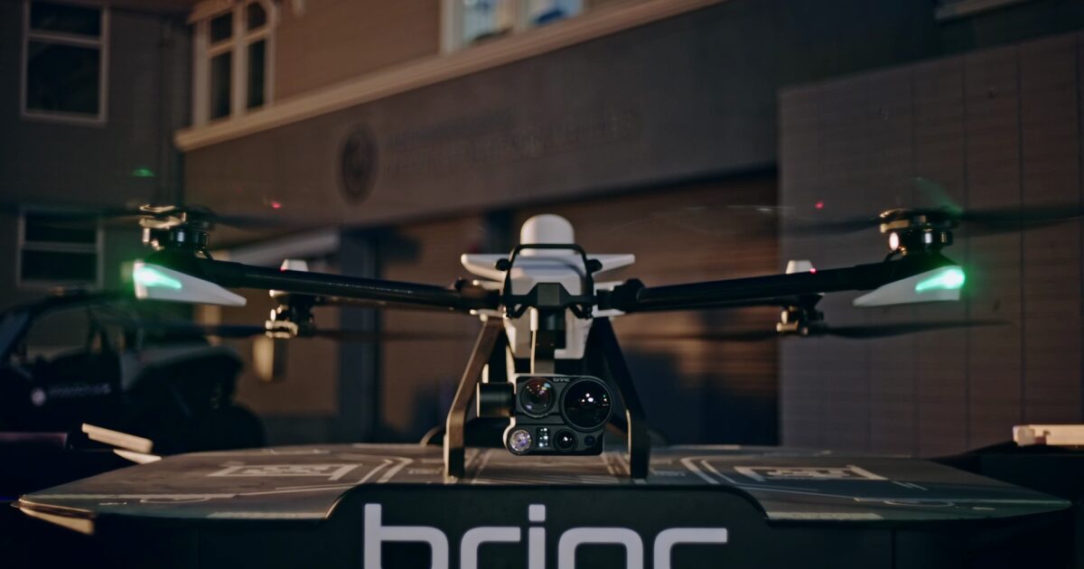 BRINC promotional photograph introducing the Guardian emergency-response drone