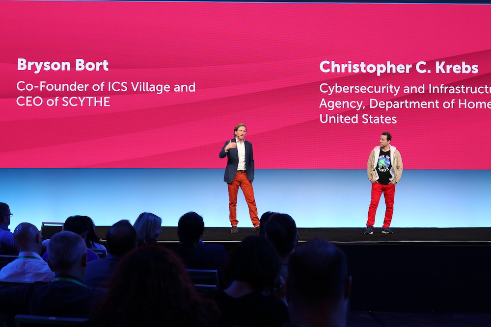 Bryson Bort and Christopher C. Krebs speaking onstage at RSA Conference in 2020