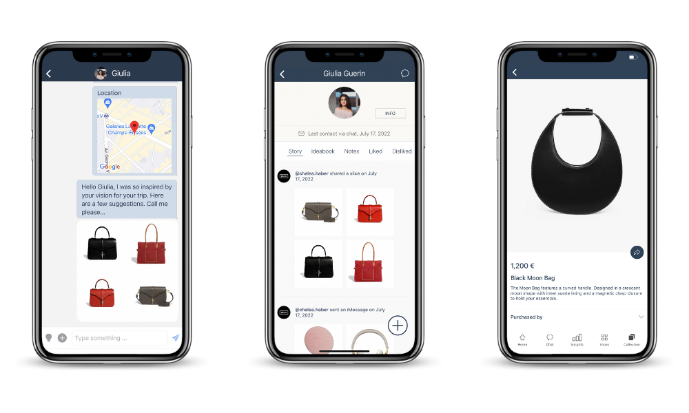 BSPK clienteling interface showing customer conversation, profile and product views