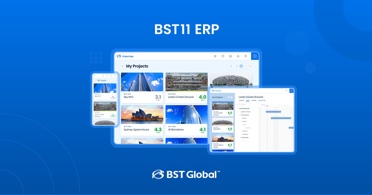 BST11 ERP shown across desktop, tablet and mobile screens