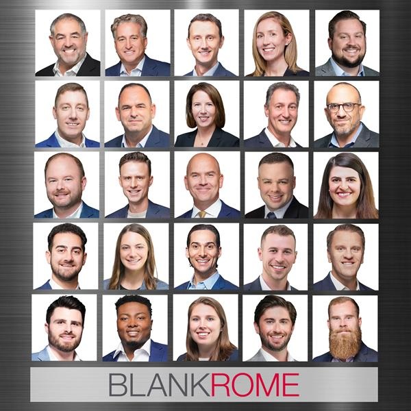 Press collage of the 25 lawyers moving from Burns and Levinson to Blank Rome in May 2024
