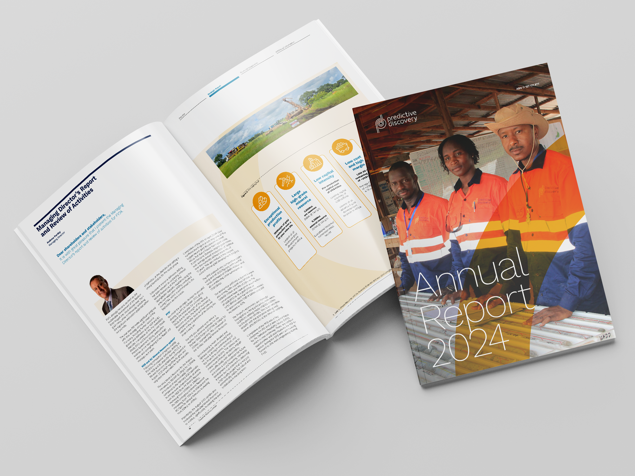 Predictive Discovery 2024 annual report designed with project employees on the cover