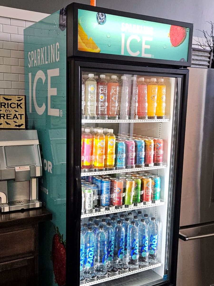 Sparkling Ice branded cooler with printed promotional panels