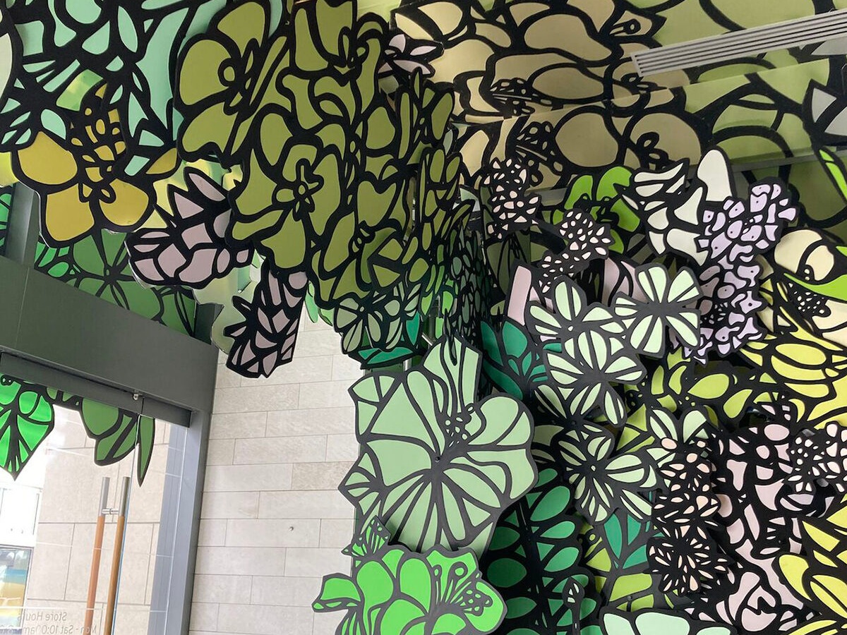 Dimensional floral graphics in a Nordstrom retail installation