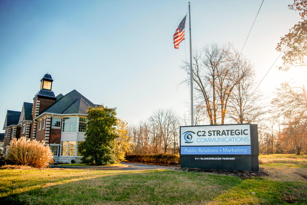 C2 Strategic Communications office and roadside sign in Louisville, Kentucky