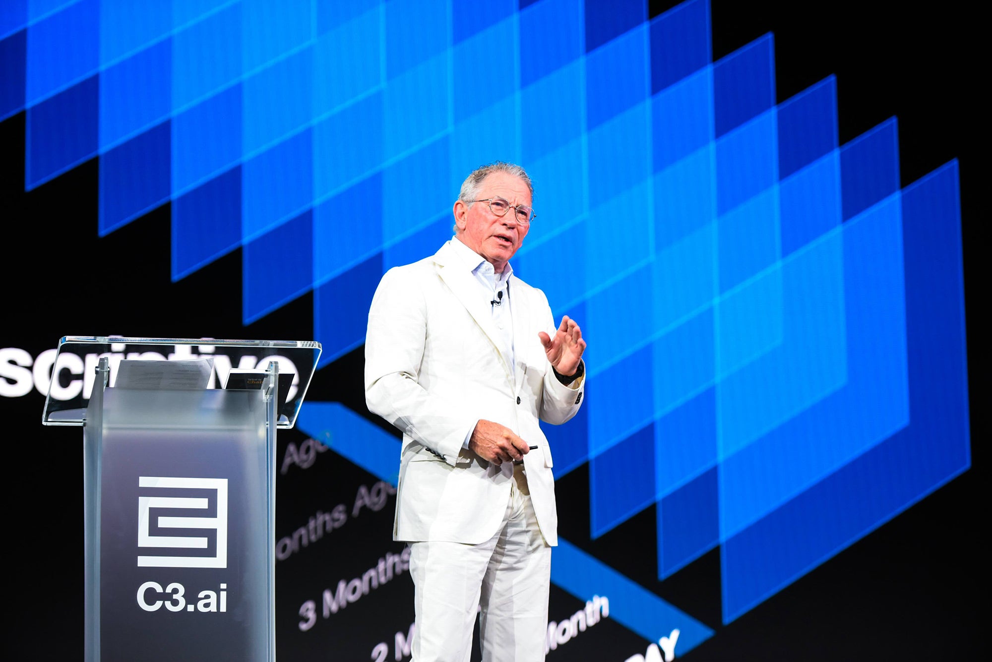 Tom Siebel speaking onstage at C3 Transform 2024