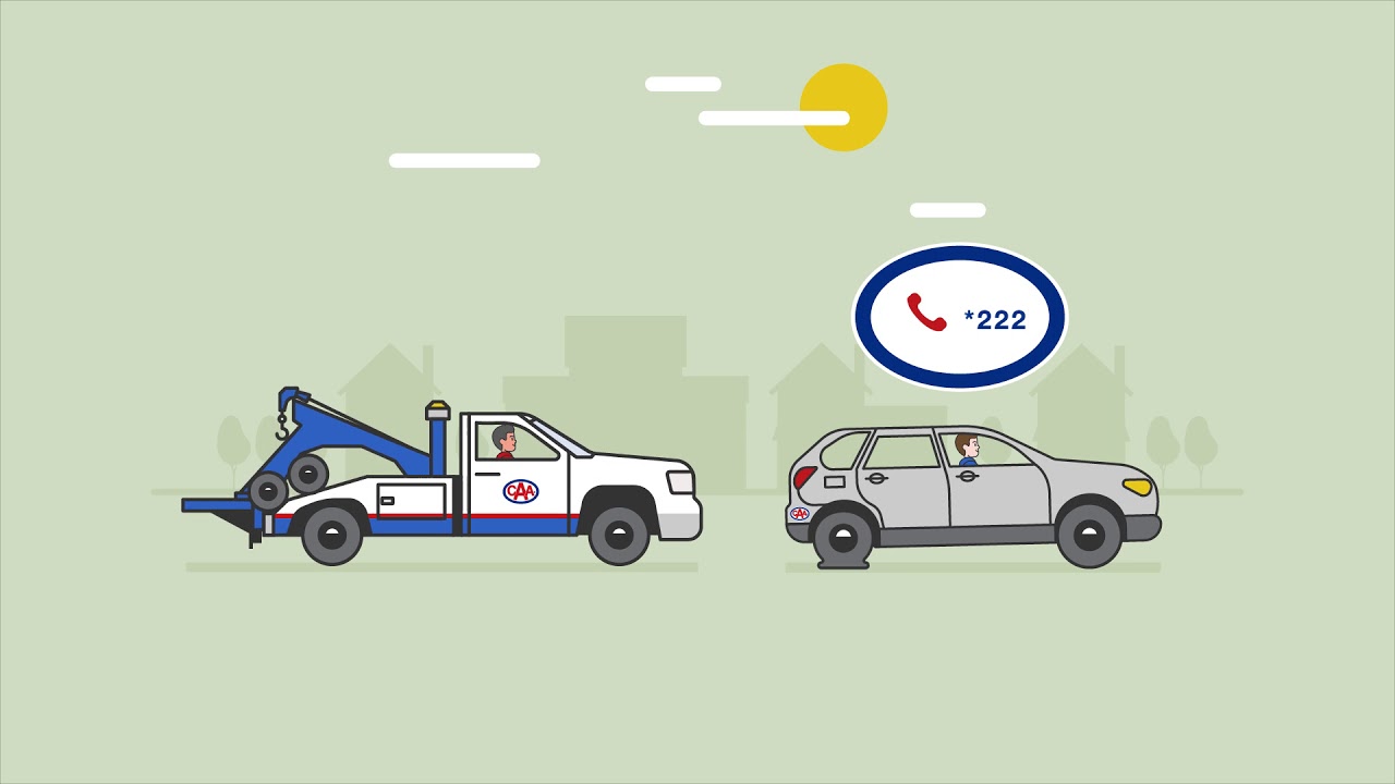 Illustrated CAA tow truck approaching a stranded member's car