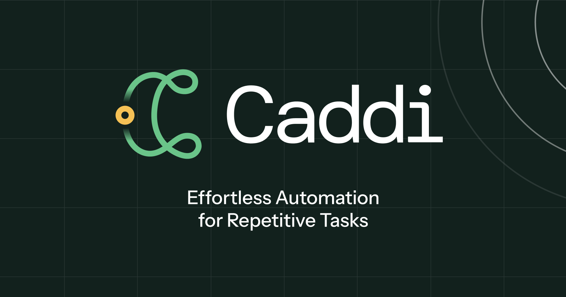Caddi logo and wordmark on a dark grid - Effortless Automation for Repetitive Tasks
