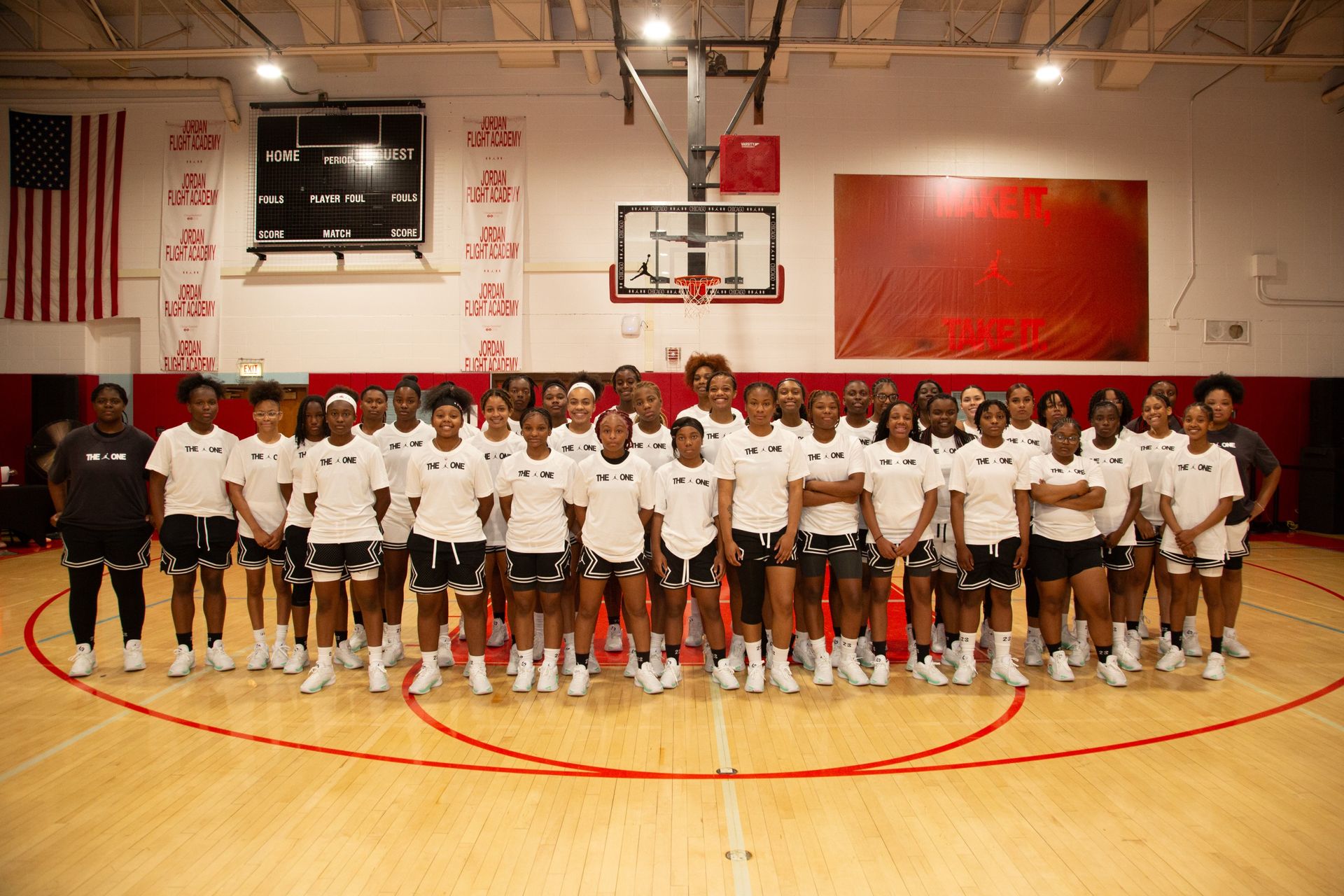 Young basketball players gathered on court during Jordan Brand's The One competition in Chicago