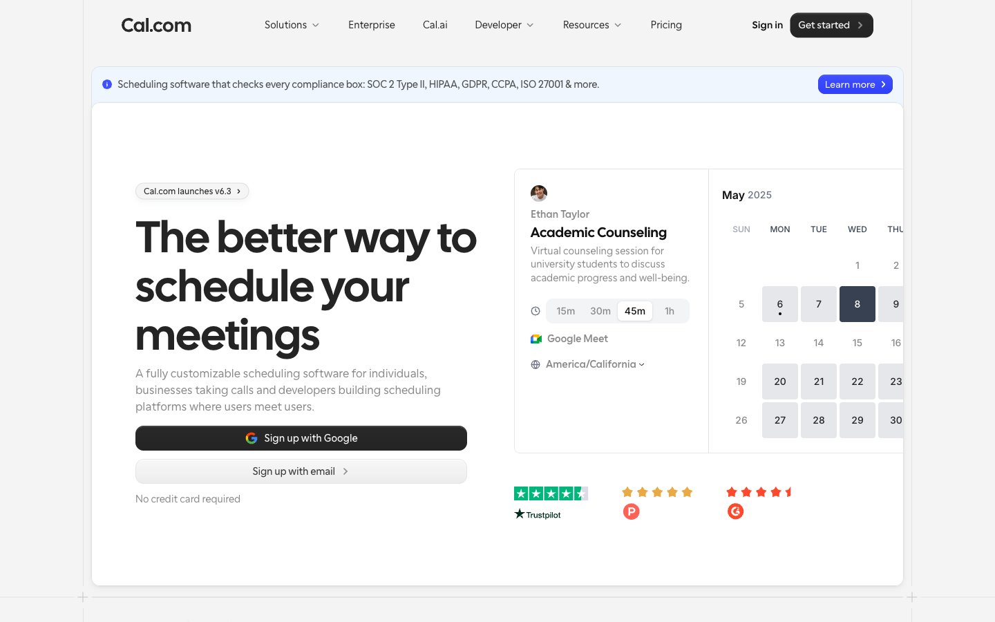 Cal.com booking interface showing selectable meeting duration and date