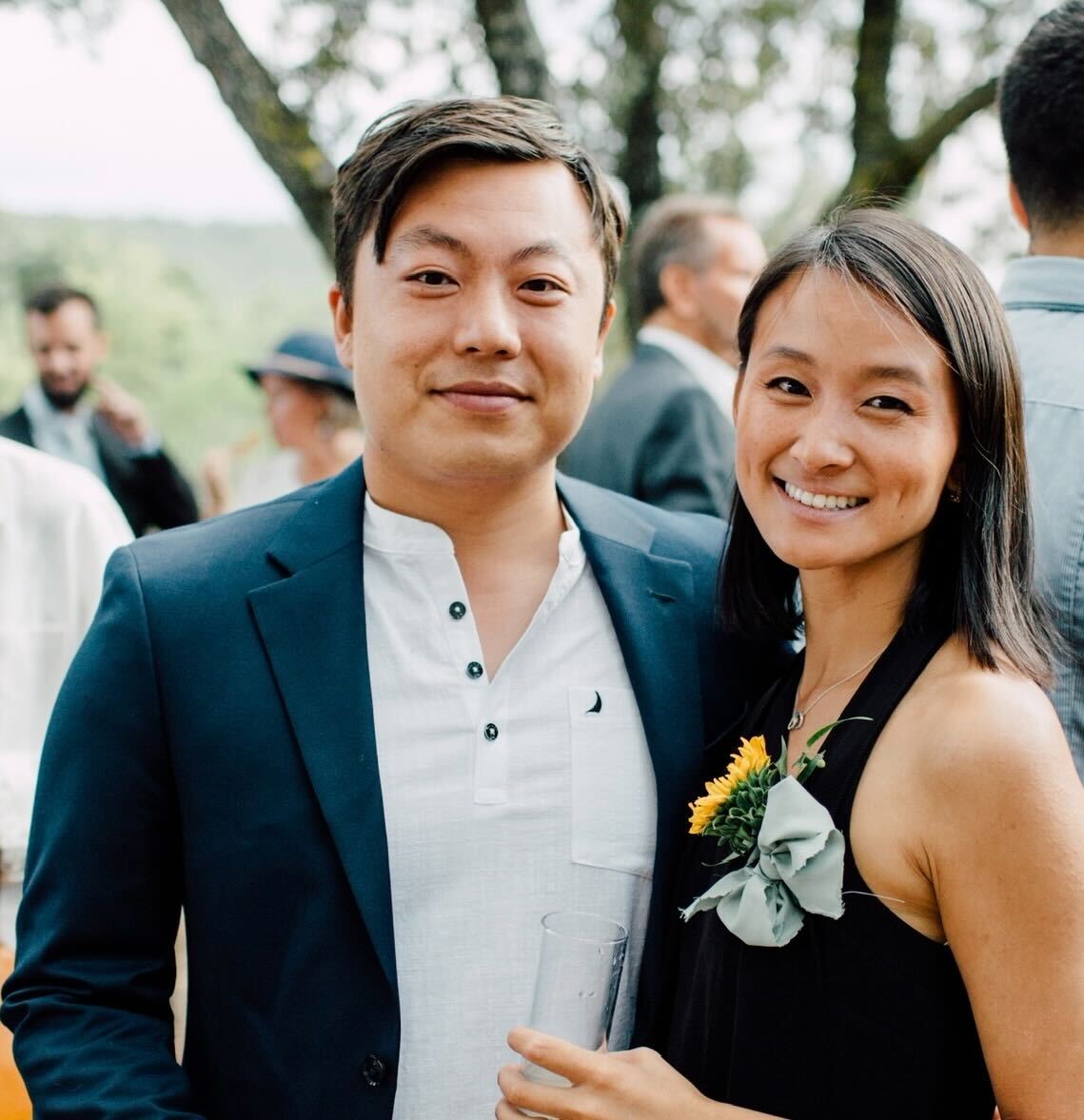 Caleb Wang and Jennifer Liao together at an outdoor event