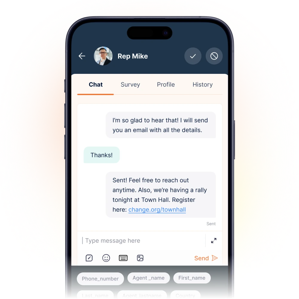 CallHub’s official illustration of its peer-to-peer texting interface