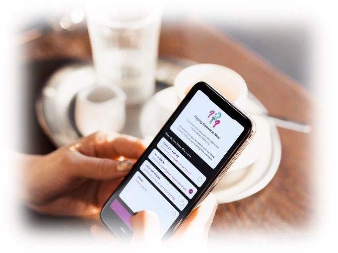 Illustrative Callsign payment warning asking a phone user about paying someone new