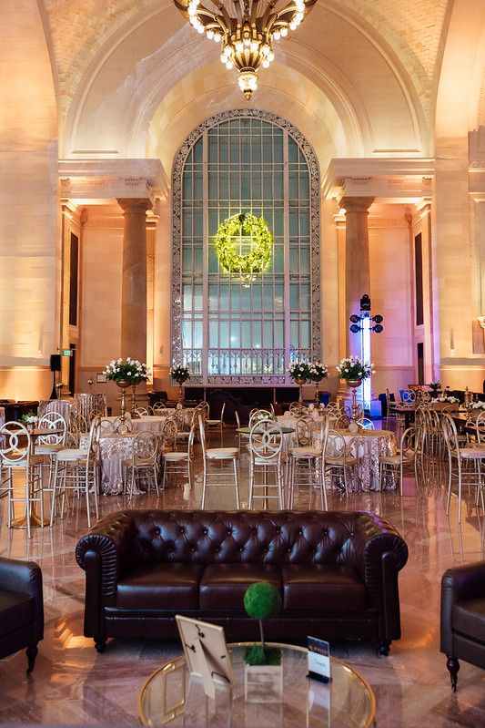 AutoGlow gala setting with tables and lounge furniture