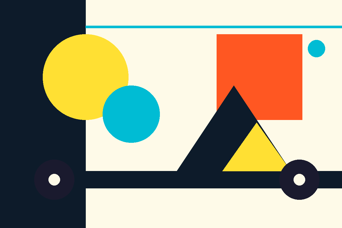 Swiss-style geometric illustration of an RV road trip