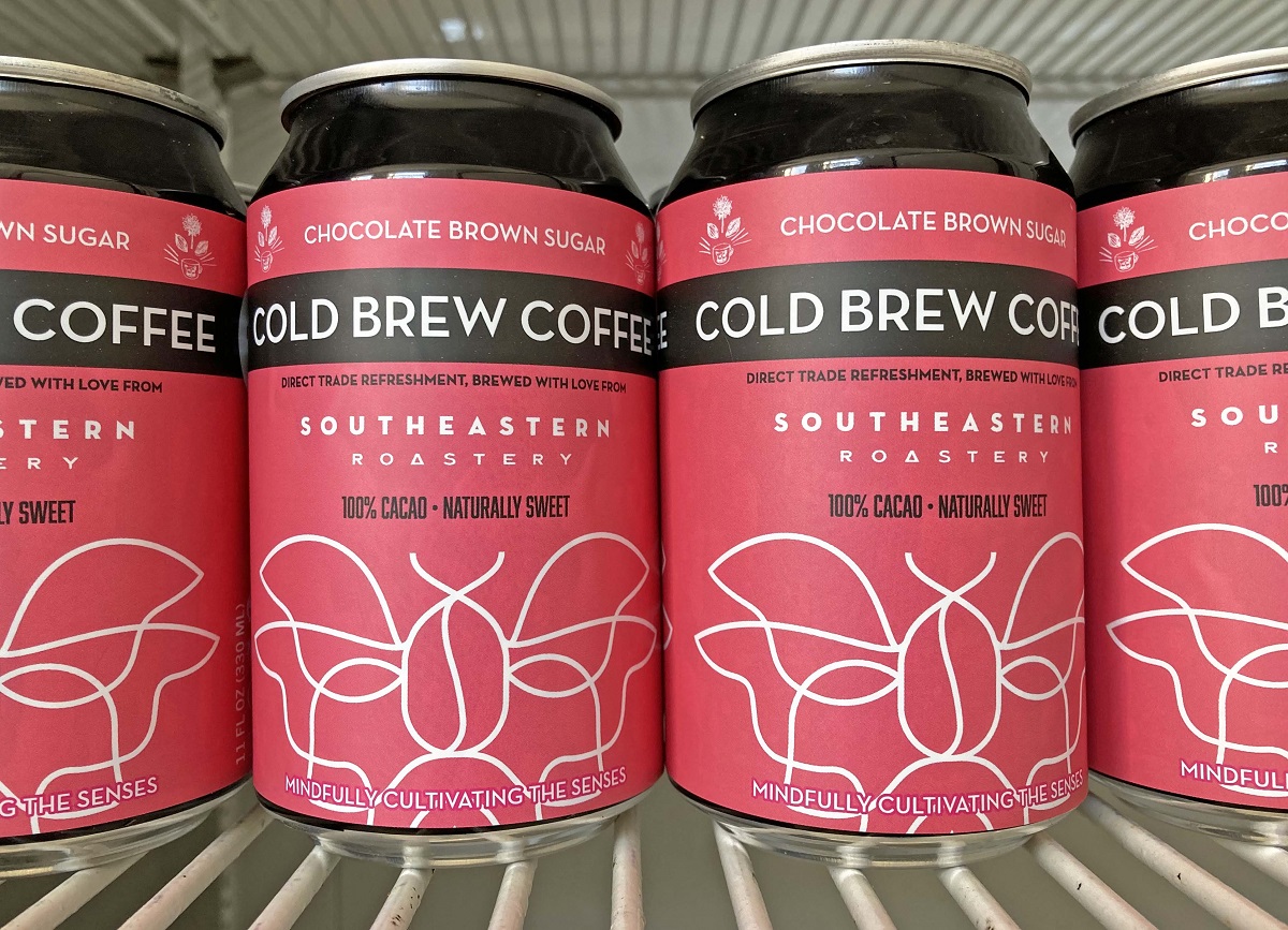 Rows of Southeastern Roastery Chocolate Brown Sugar cold brew cans