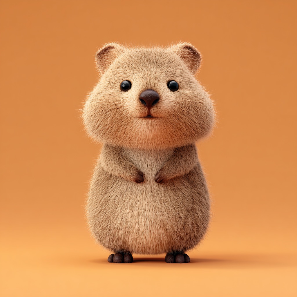 A round, furry synthetic animal character on an orange background, published by Cantina