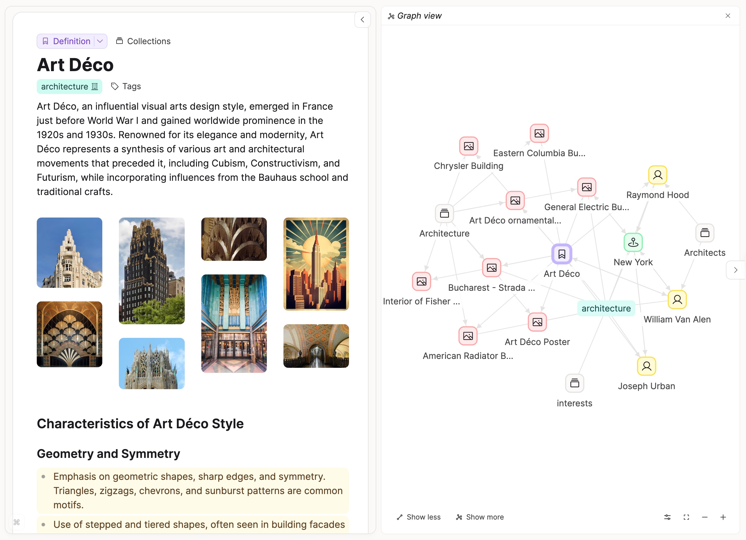 Capacities graph view connecting notes and objects