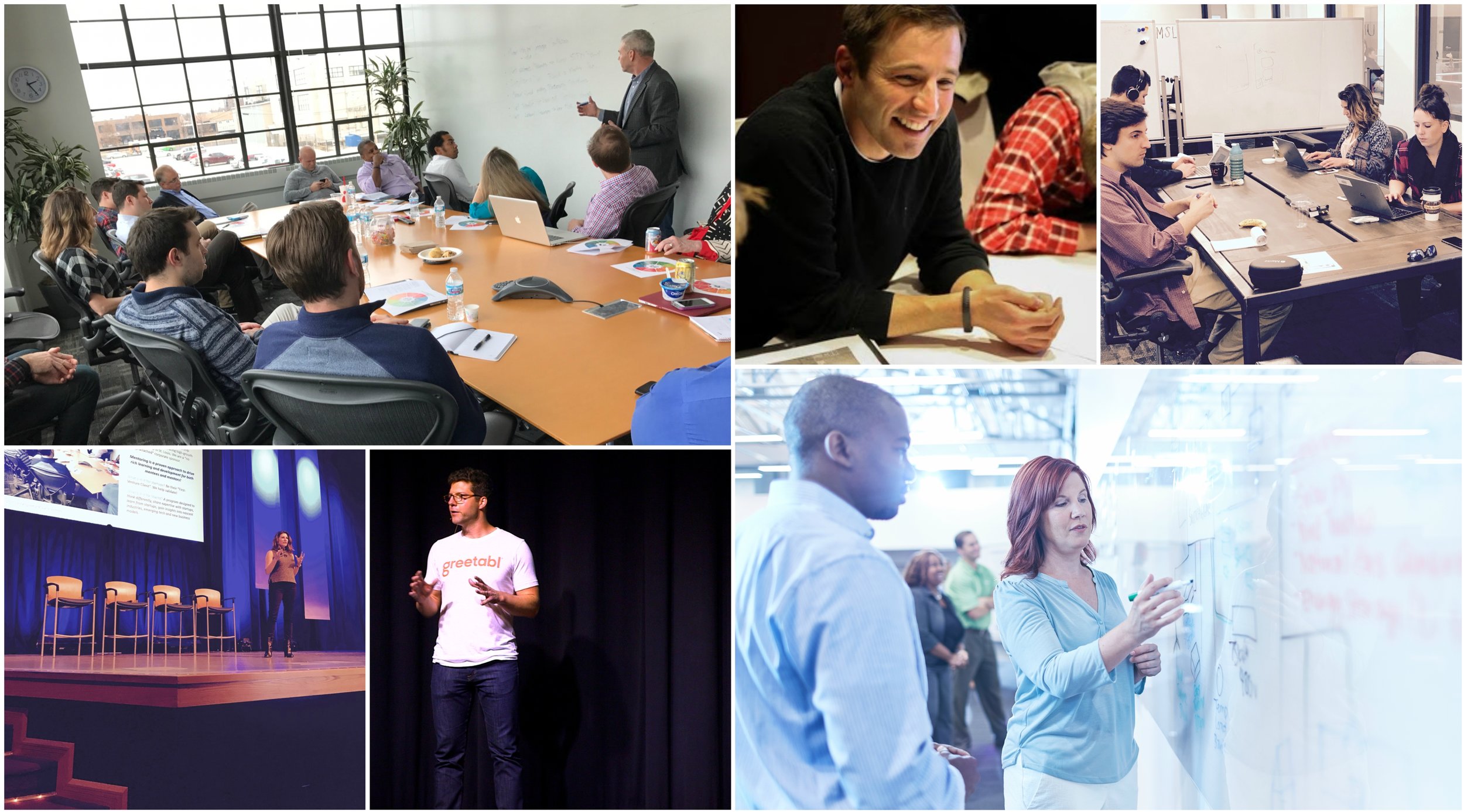 Capital Innovators collage of accelerator workshops, founders presenting and people collaborating at whiteboards