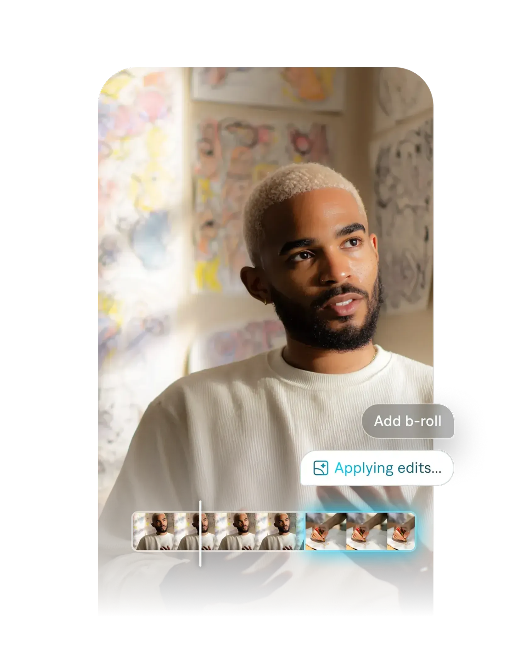 Captions AI Edit interface adding B-roll to a talking-head video