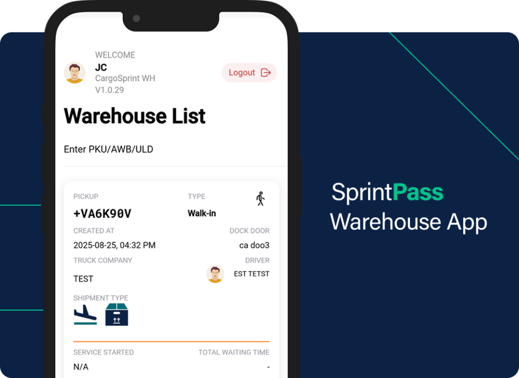 CargoSprint’s SprintPass Warehouse App product image showing mobile cargo-management screens