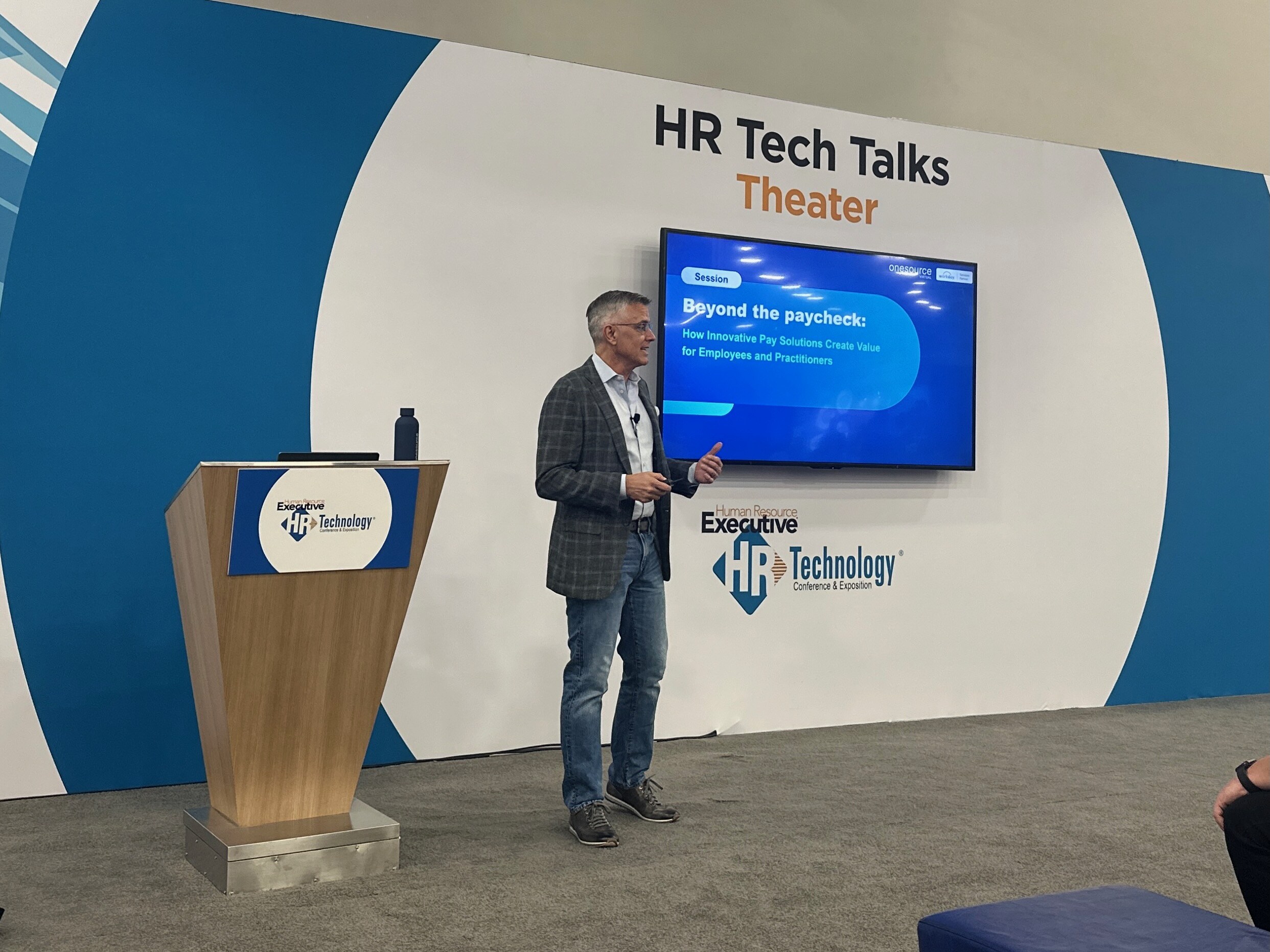 Carl Madaffari presenting Beyond the Paycheck at the HR Technology Conference in 2024