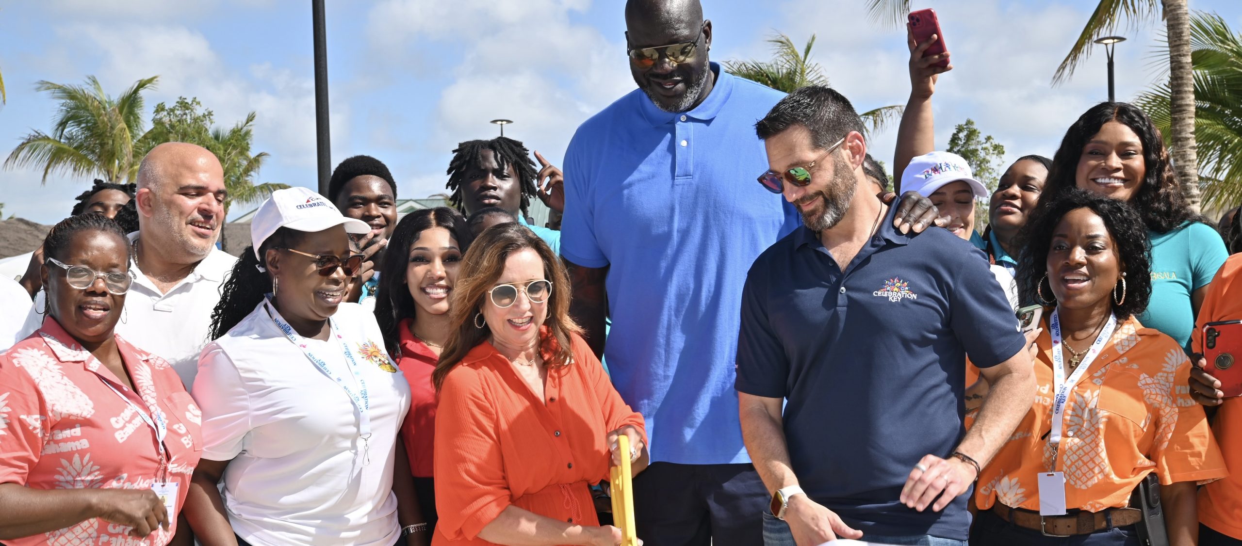 Christine Duffy, Shaquille O’Neal and Josh Weinstein at the Celebration Key opening