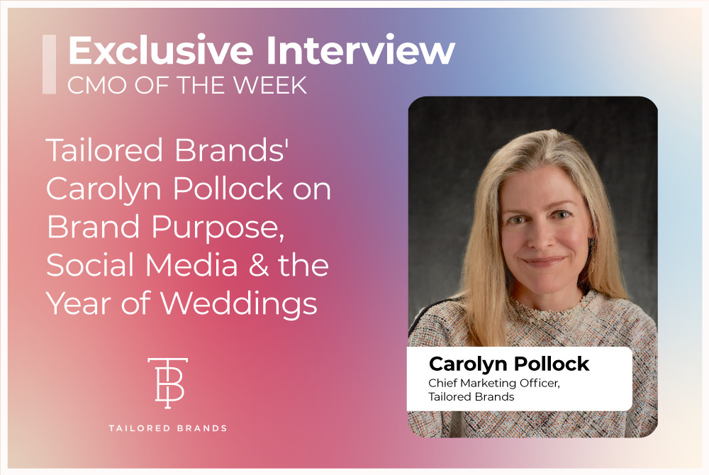 Brand Innovators interview graphic featuring Carolyn Pollock and themes of brand purpose, social media, and weddings